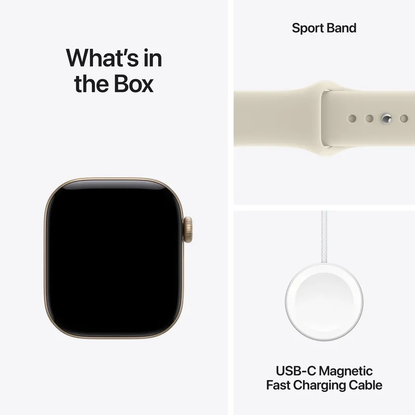 Apple Watch Series 12 GPS 42 mm boîtier aluminium or clair avec Bracelet Sport sable — M/L