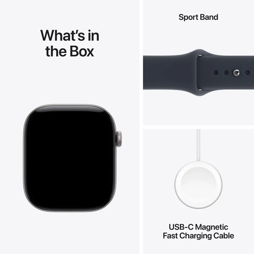 Apple Watch Series 12 GPS 46 mm boîtier aluminium gris sidéral avec Bracelet Sport bleu marine — S/M