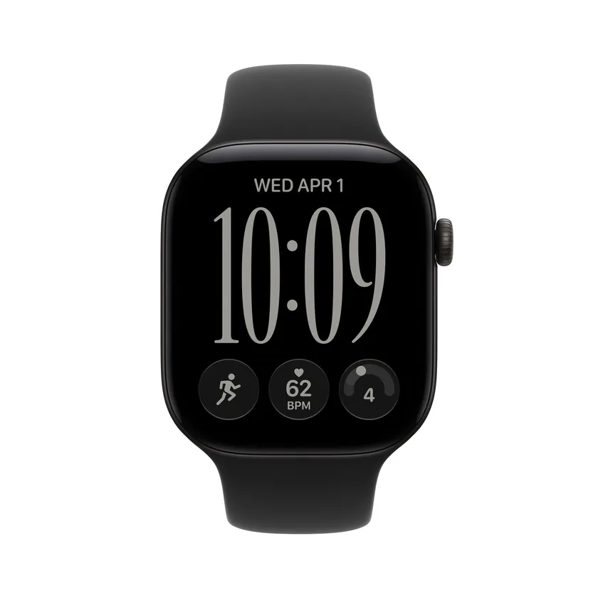Apple Watch Series 12 GPS 46 mm boîtier aluminium noir avec Bracelet Sport noir — M/L