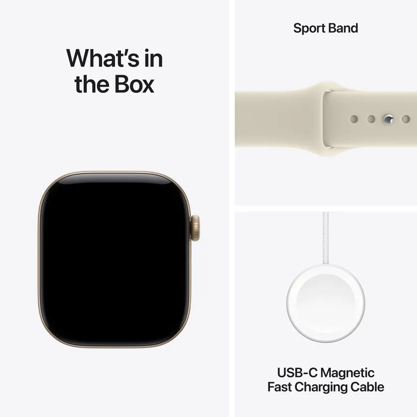 Apple Watch Series 12 GPS 46 mm boîtier aluminium or clair avec Bracelet Sport sable — M/L