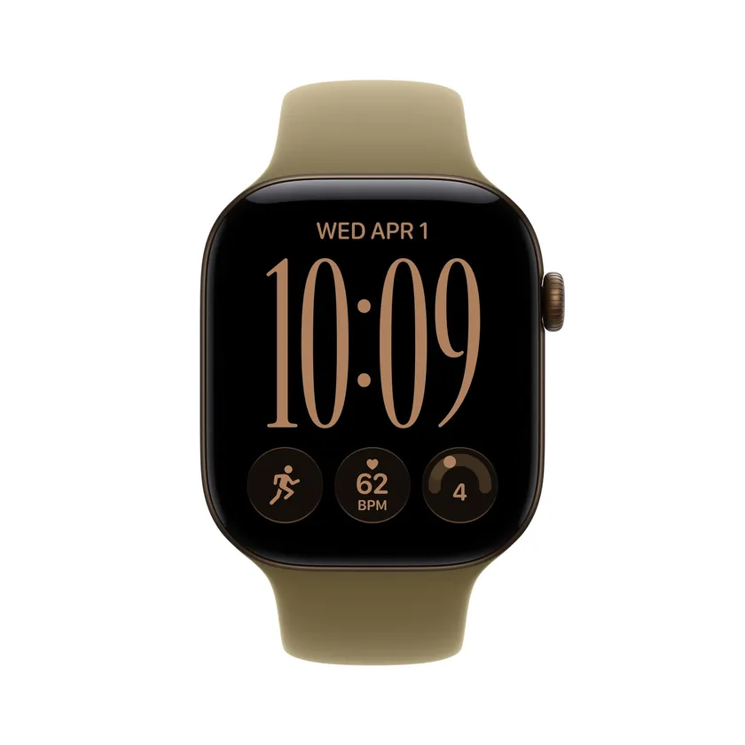Apple Watch Series 12 GPS 46 mm boîtier aluminium bronze foncé avec Bracelet Sport olive — M/L
