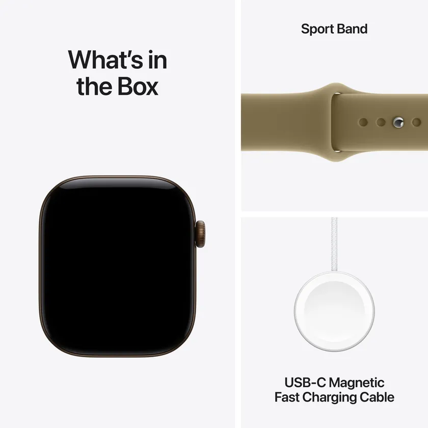 Apple Watch Series 12 GPS 46 mm boîtier aluminium bronze foncé avec Bracelet Sport olive — M/L