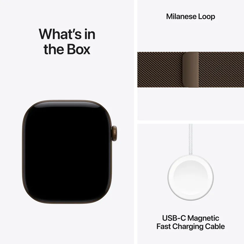 Apple Watch Series 12 GPS 46 mm boîtier aluminium bronze foncé avec Boucle milanaise bronze foncé — S/M