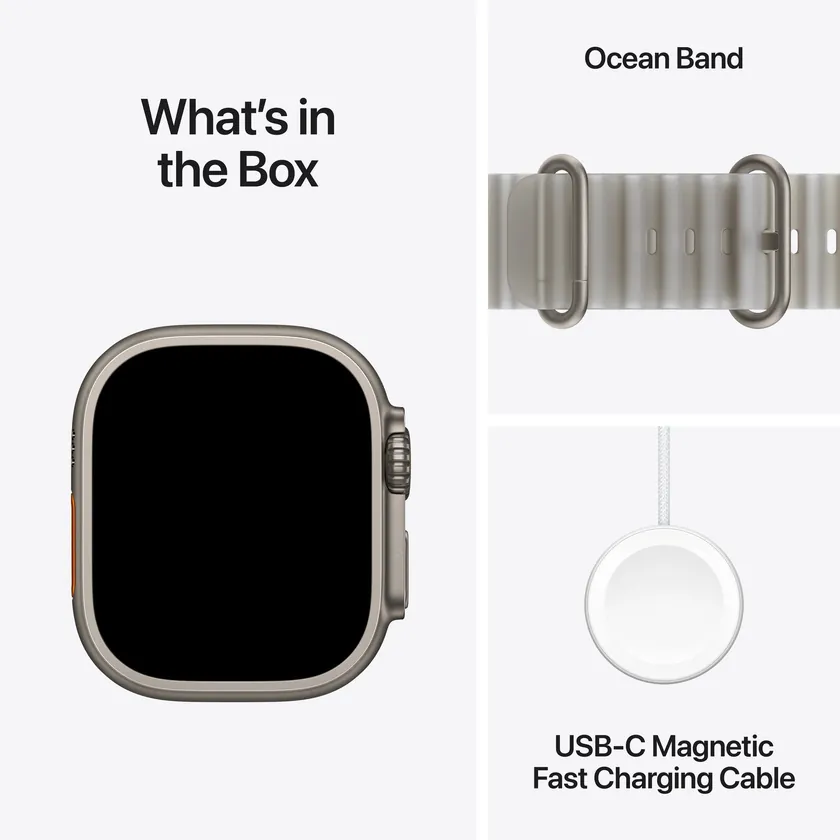 Apple Watch Ultra 4 GPS + Cellular 49 mm Titane naturel avec Bracelet Ocean translucide gris
