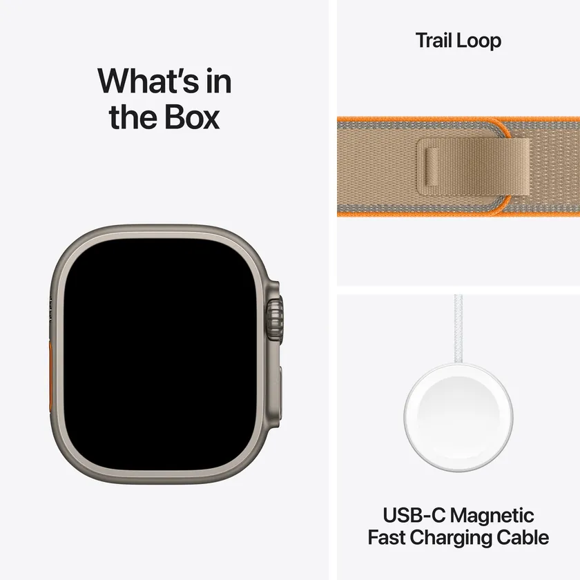 Apple Watch Ultra 4 GPS + Cellular 49 mm Titane naturel avec Boucle Trail sable — M/L