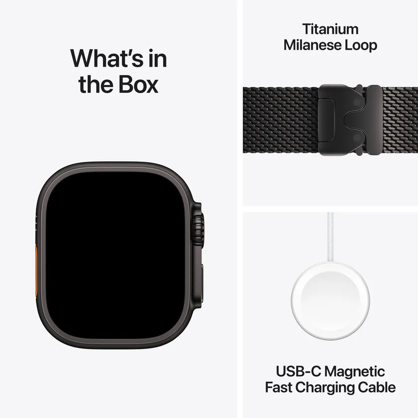 Apple Watch Ultra 4 GPS + Cellular 49 mm Titane noir avec Boucle milanaise titane noir — M