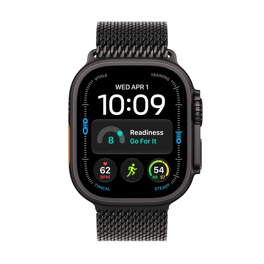Apple Watch Ultra 4 GPS + Cellular 49 mm Titane noir avec Boucle milanaise titane noir — L