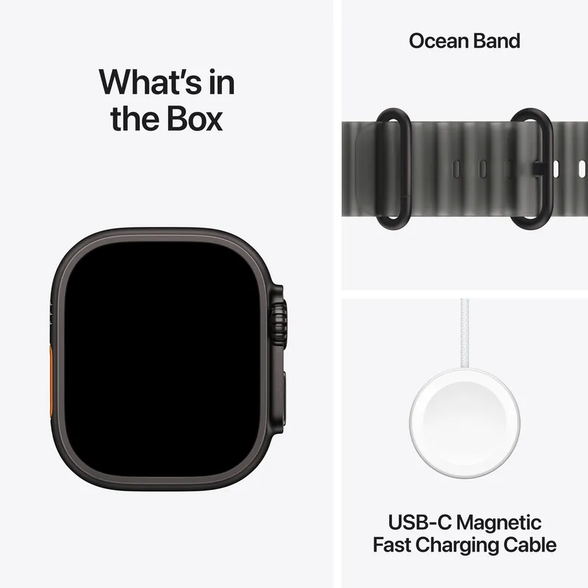 Apple Watch Ultra 4 GPS + Cellular 49 mm Titane noir avec Bracelet Ocean translucide noir
